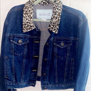 cheetah collared jean jacket
